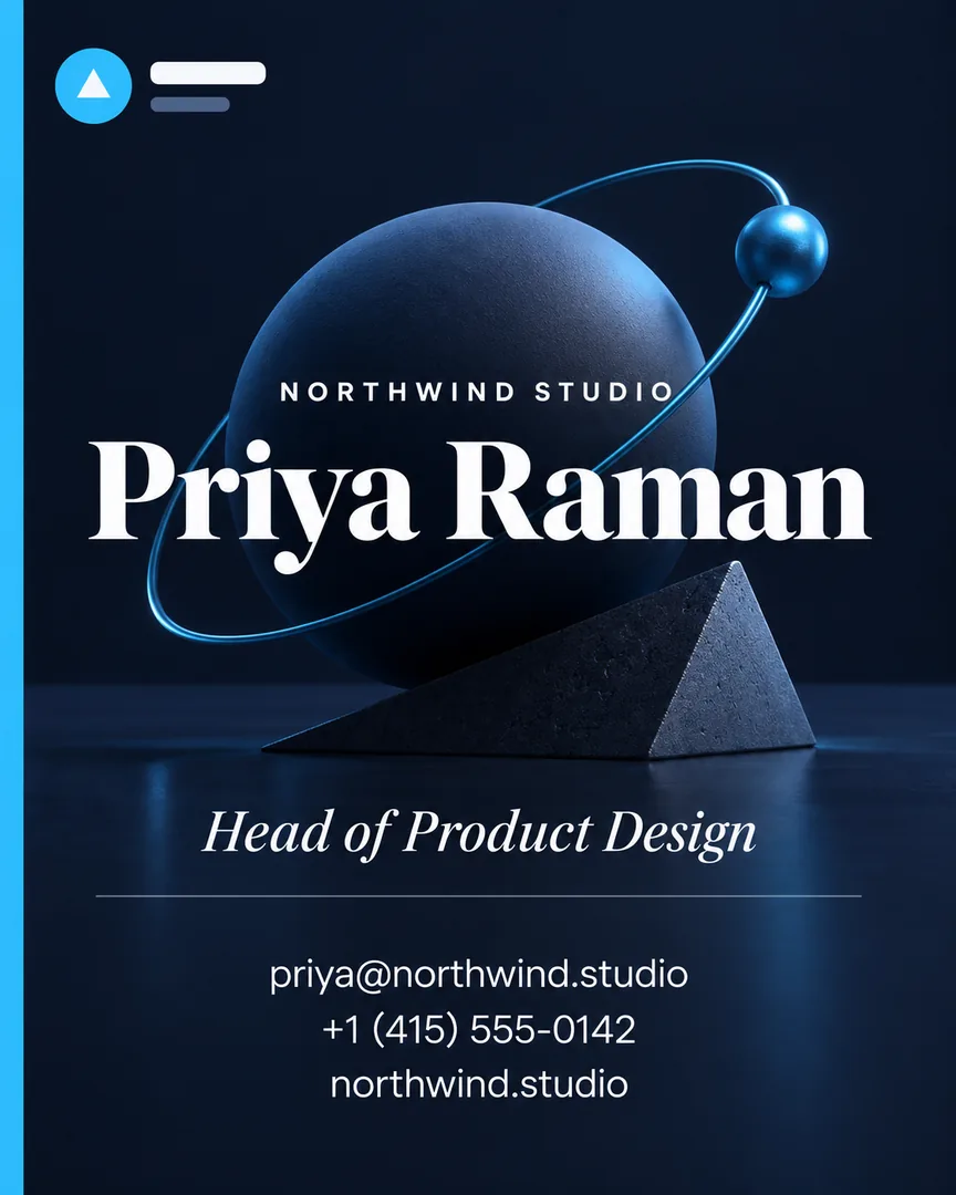 3D render Business Card poster with the headline Priya Raman.