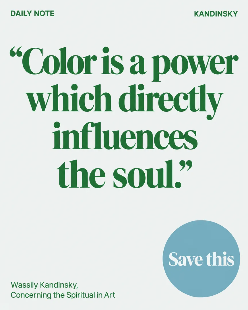 Anime M3 Quote Card poster with the headline “Color is a power which directly influences the soul.”.